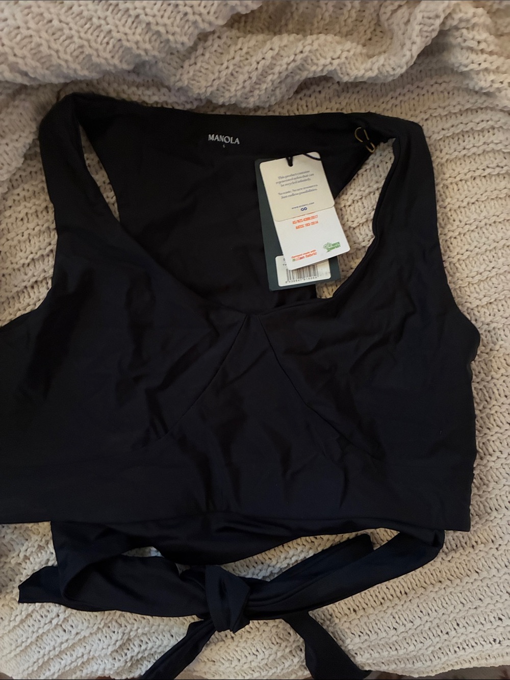 NWT Manola Black Tie-Back Sports Bra Crop Top